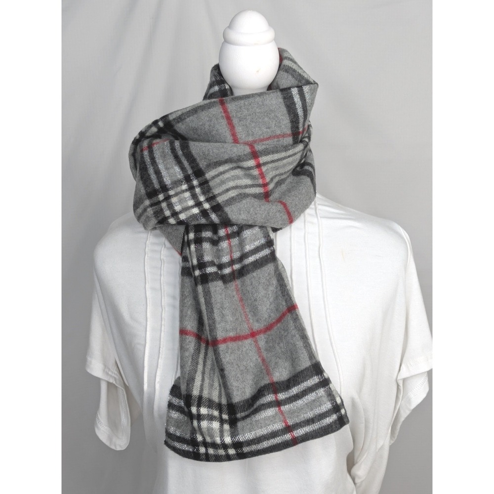 Cashmink V FRAAS Infinity Scarf Gray Black Red Plaid Metallic Soft Acrylic